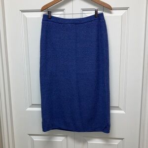Vintage wool knit skirt, lambswool angora blend, made in Hong Kong, blue, M